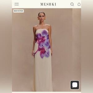 Meshki Amaya strapless Cream Gown with Purple Floral Accent